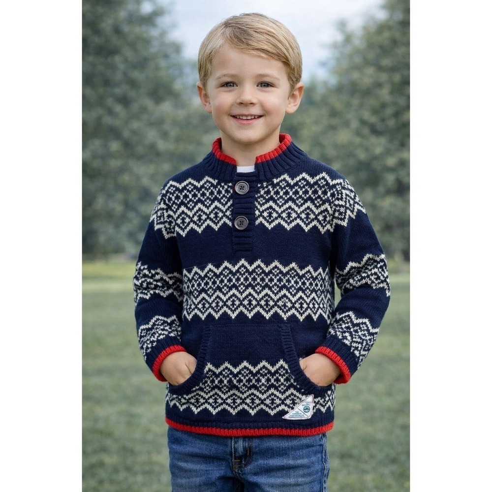 Genuine Kids OshKosh Boys Sweater Size 4T Nordic Fair Isle Knit‎ Pullover Cotton
